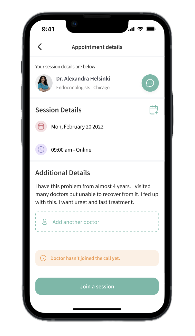 Screenshot of Hopetalia app showing the appointment details screen.