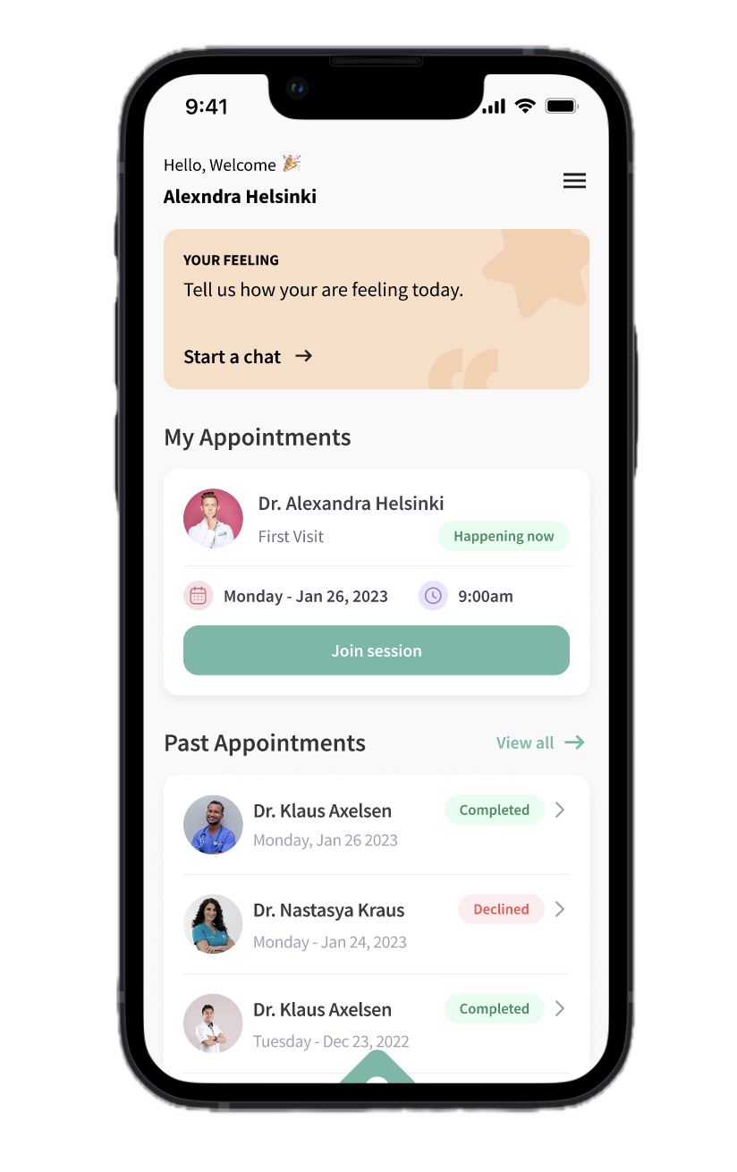 Screenshot of Hopetalia app showing the appointments screen.